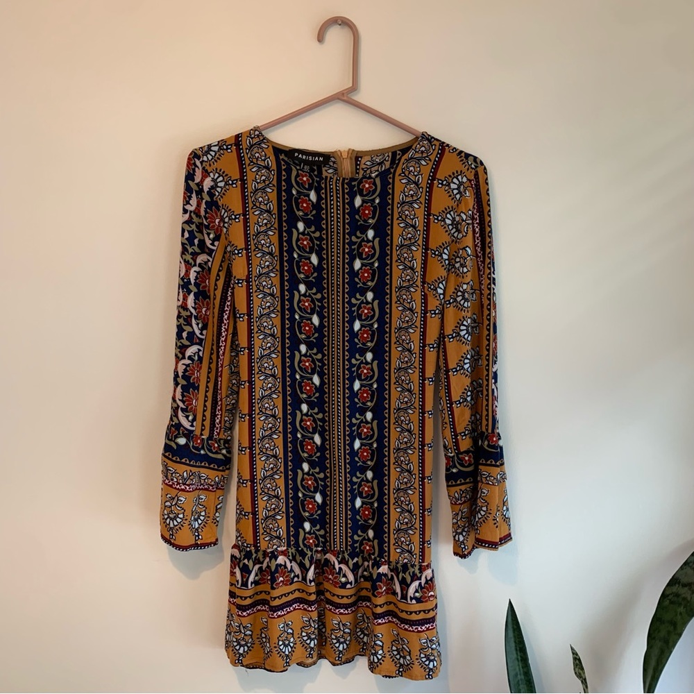 Parisian Boho Mixed Print Mini Dress